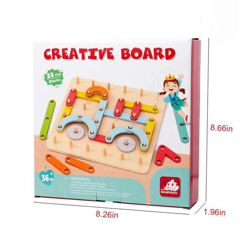 Wooden Peg Board Construction Set ā Montessori Engineering & Creativity Toy