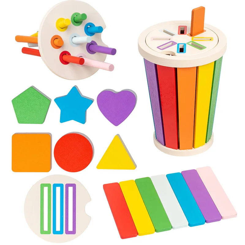 Wooden Montessori Sorting Drum ā Colour, Shape & Fine Motor Toddler Learning Toy