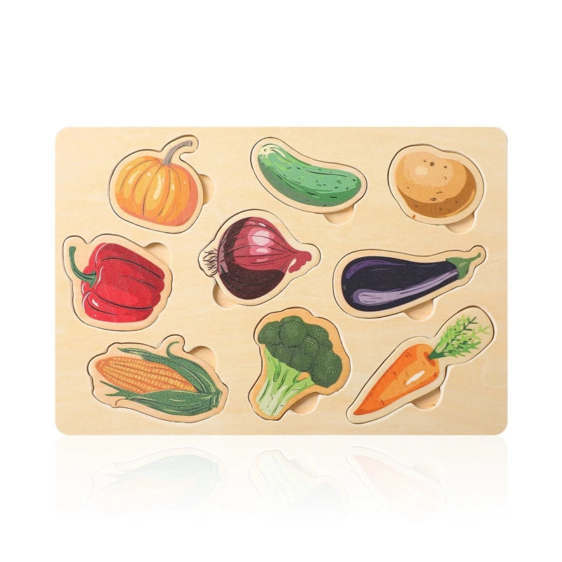 Montessori Wooden Toddler Puzzle Set – Animals, Vegetables & Ocean Themes
