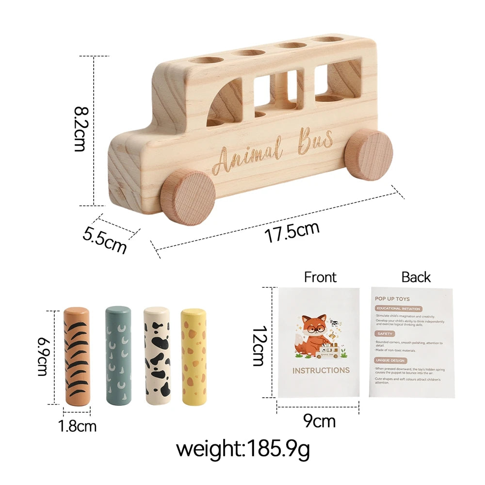 Montessori Wooden Pop-Up Animal Bus Toy
