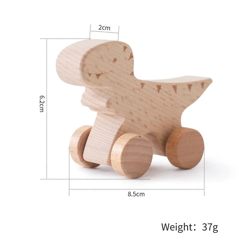 Montessori Wooden Dinosaur Push Toy Set – Rolling Dinos for Toddlers & Kids
