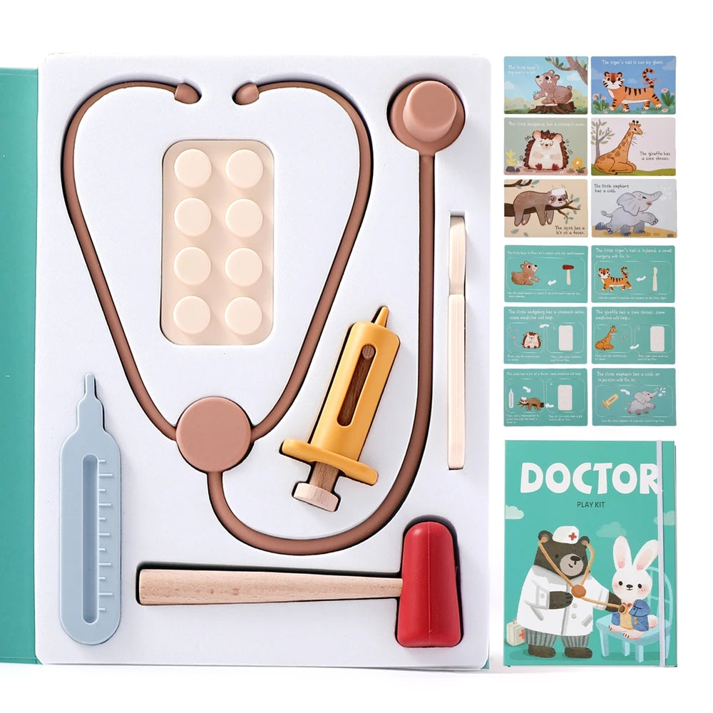 Pretend Play Doctor Kit – Montessori Medical Toy Set with Care Cards