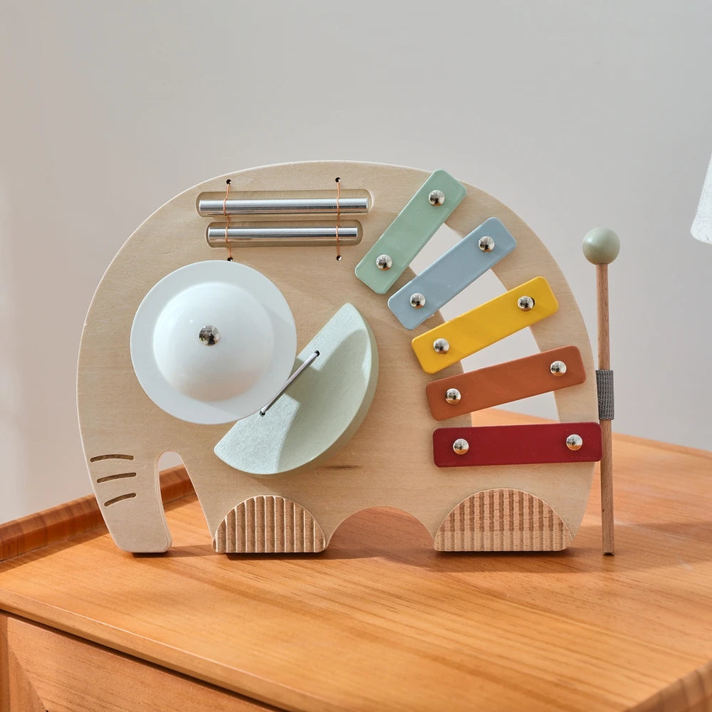 Elephant Wooden Musical Toy – 4-in-1 Montessori Music Board for Toddlers