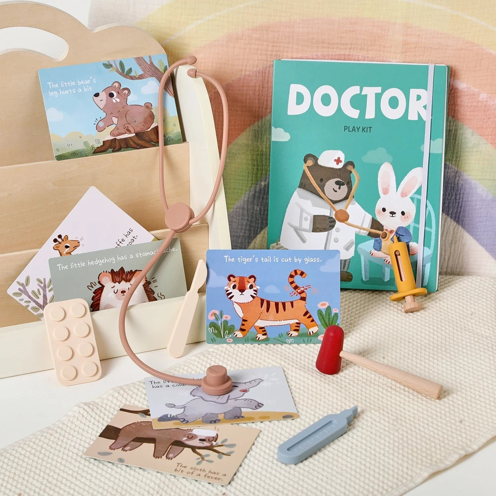Pretend Play Doctor Kit – Montessori Medical Toy Set with Care Cards