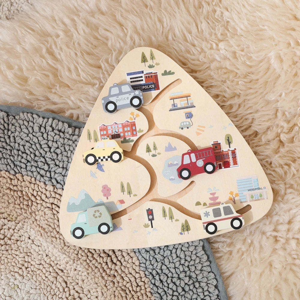 Wooden Vehicle Sliding Puzzle for Toddlers β Educational Montessori Traffic Toy