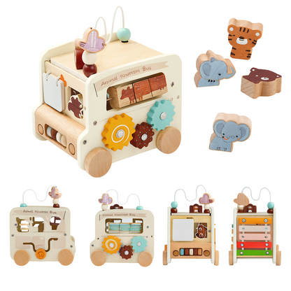 Wooden Montessori Activity Bus  – Sensory and Motor Skills Toddlers
