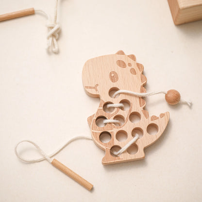 Wooden Animal Lacing Toys – Montessori Fine Motor Skill Set fo School Preparation