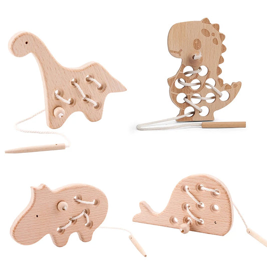 Wooden Animal Lacing Toys – Montessori Fine Motor Skill Set fo School Preparation