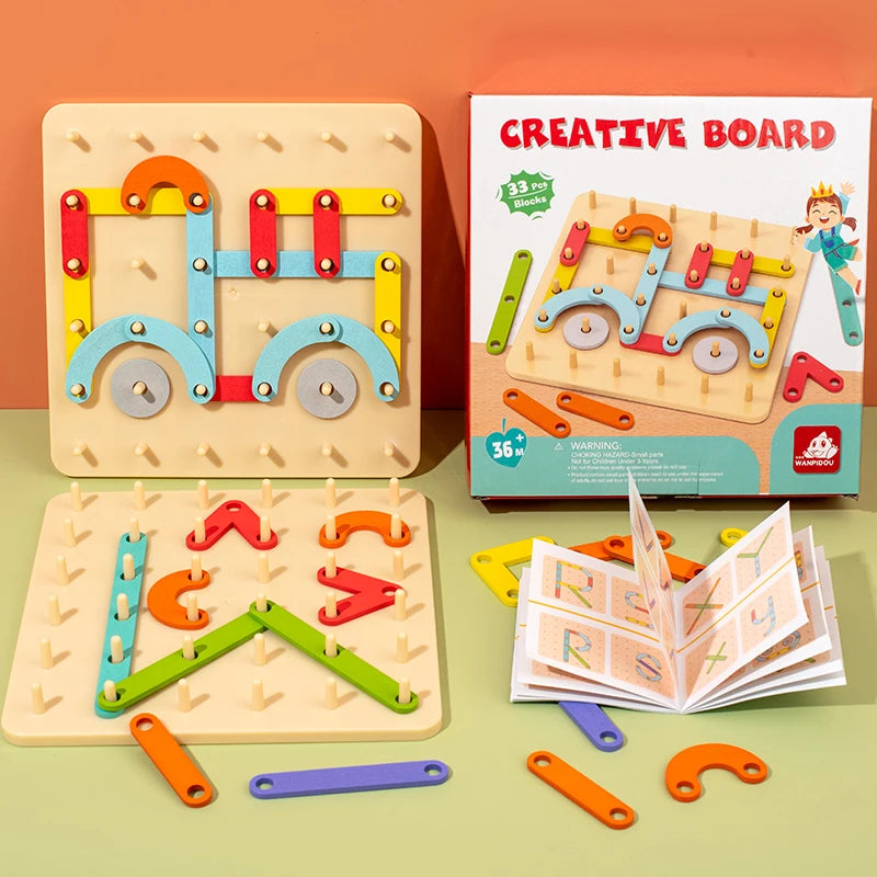 Wooden Peg Board Construction Set – Montessori Engineering & Creativity Toy