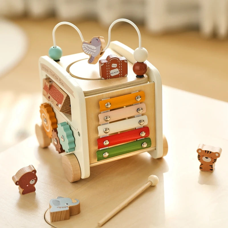 Wooden Montessori Activity Bus  – Sensory and Motor Skills Toddlers