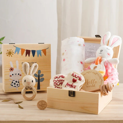 Deluxe Newborn Baby Gift Box – Plush Animal, Swaddle, Rattle & Keepsakes
