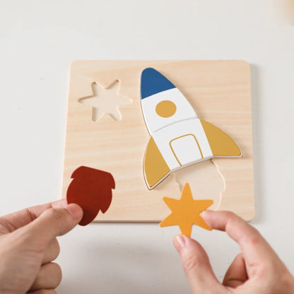 Wooden Space Puzzle Set for Toddlers – Planet, Rocket & Astronaut Educational Toy