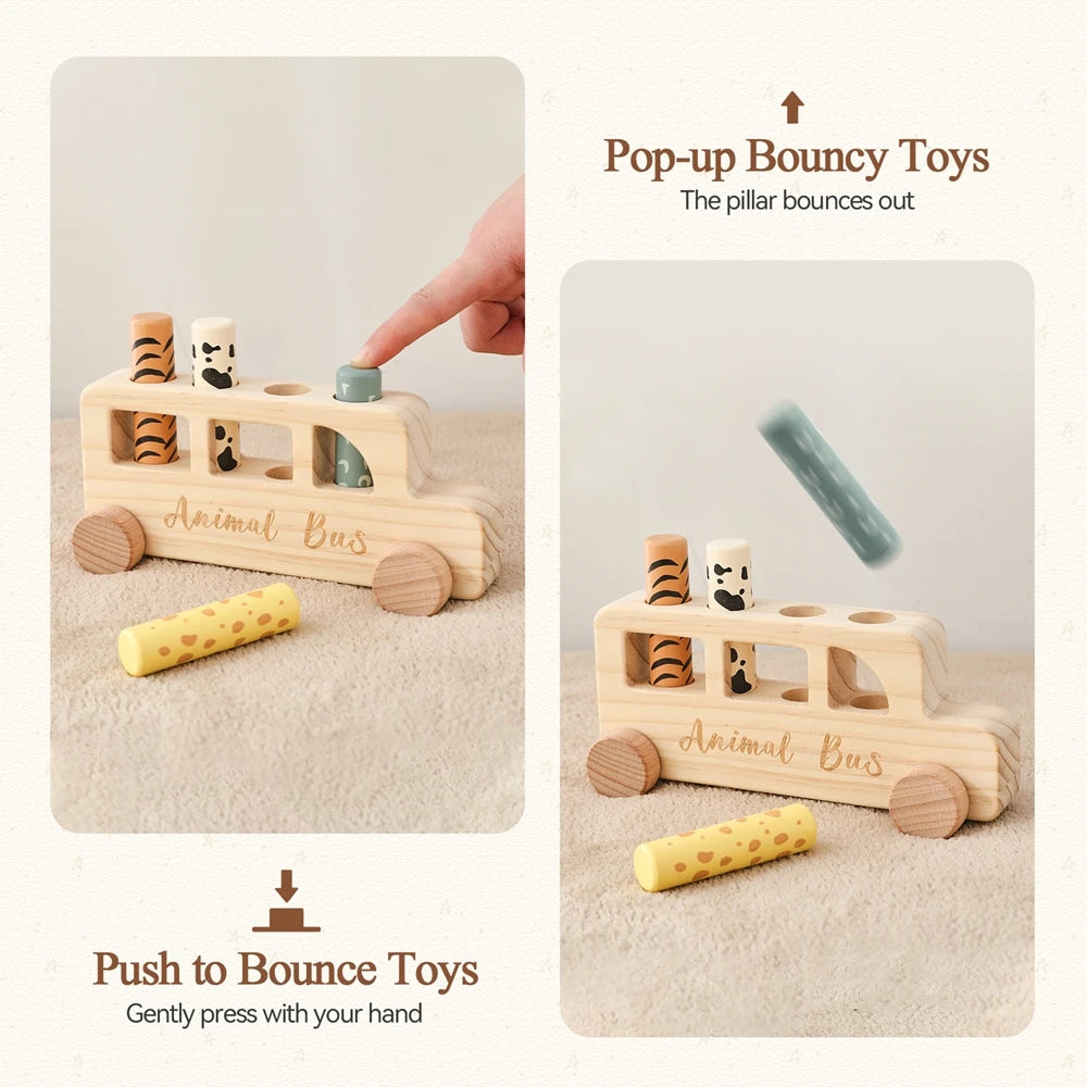 Montessori Wooden Pop-Up Animal Bus Toy