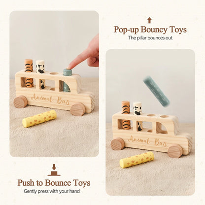 Montessori Wooden Pop-Up Animal Bus Toy
