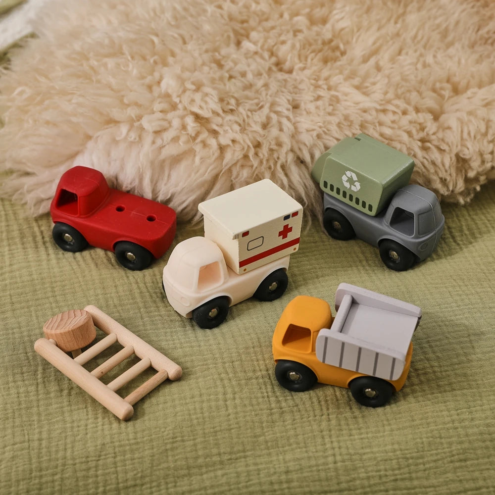 Montessori Toddler Trucks – Silicone Vehicles with Mix & Match Carriages