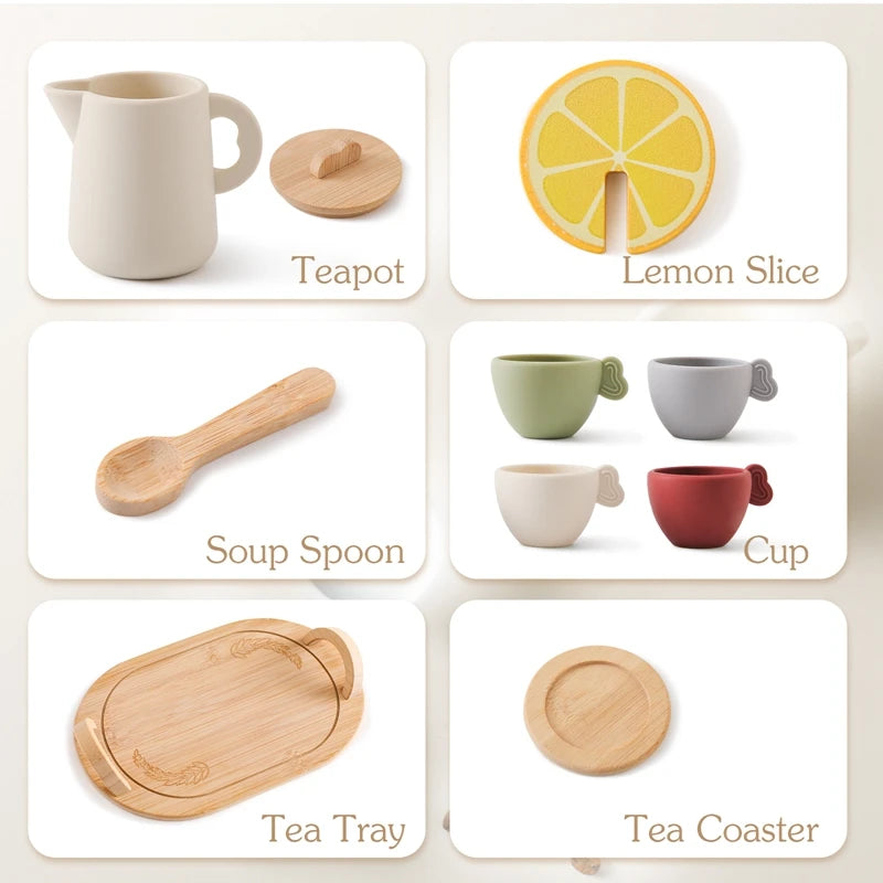 Montessori Tea Party Set – Natural Wood & Food Grade Silicone