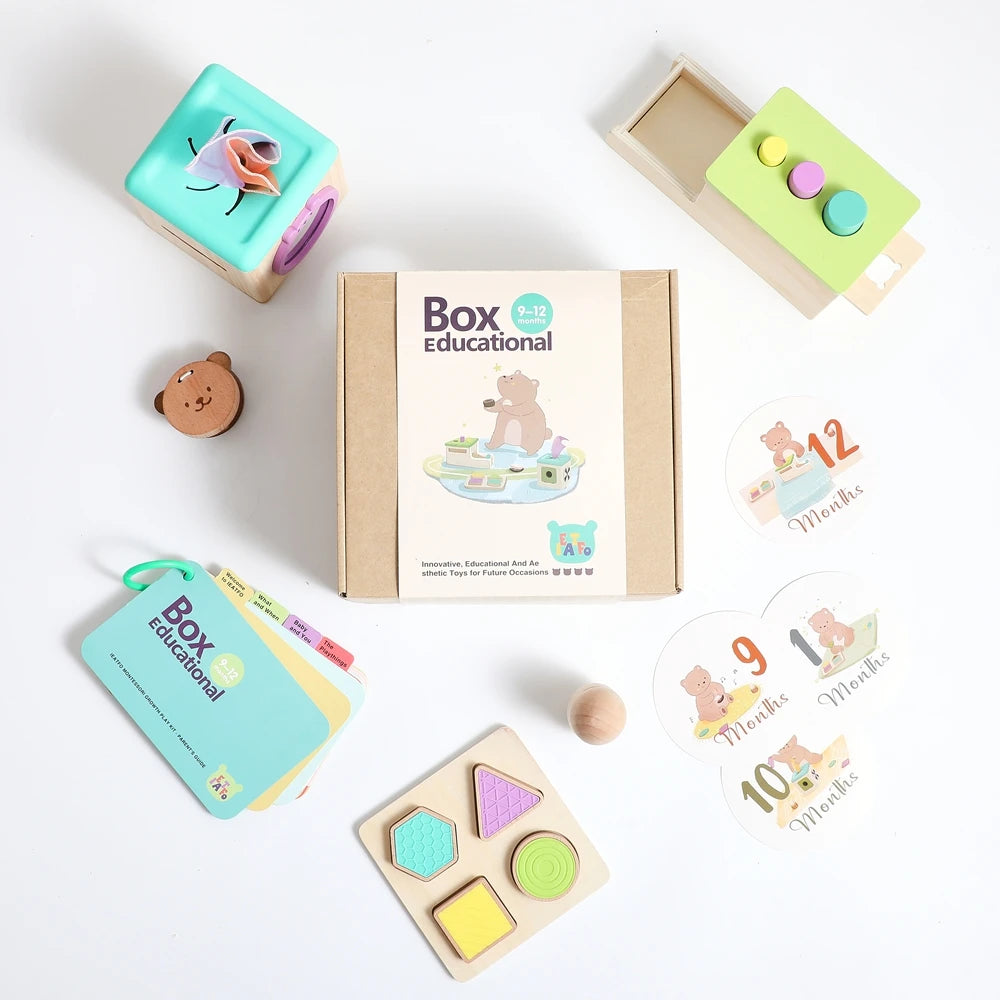 Montessori Wooden Activity Box for 9–12 Months – Educational Baby Toy Set