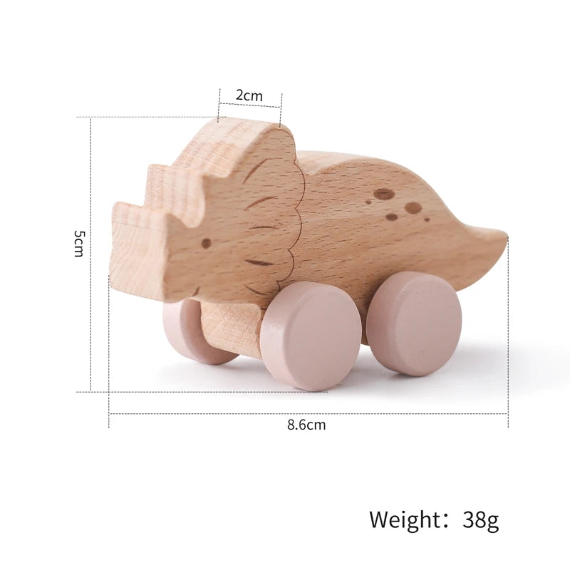 Montessori Wooden Dinosaur Push Toy Set – Rolling Dinos for Toddlers & Kids