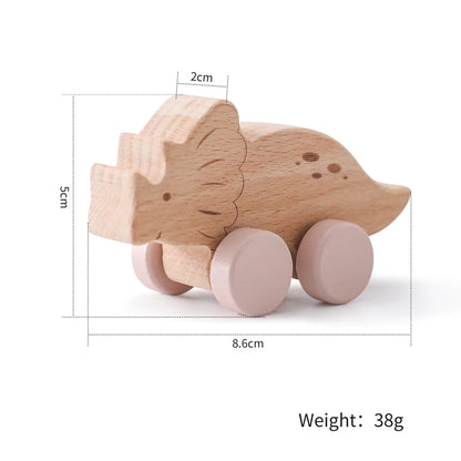 Montessori Wooden Dinosaur Push Toy Set – Rolling Dinos for Toddlers & Kids