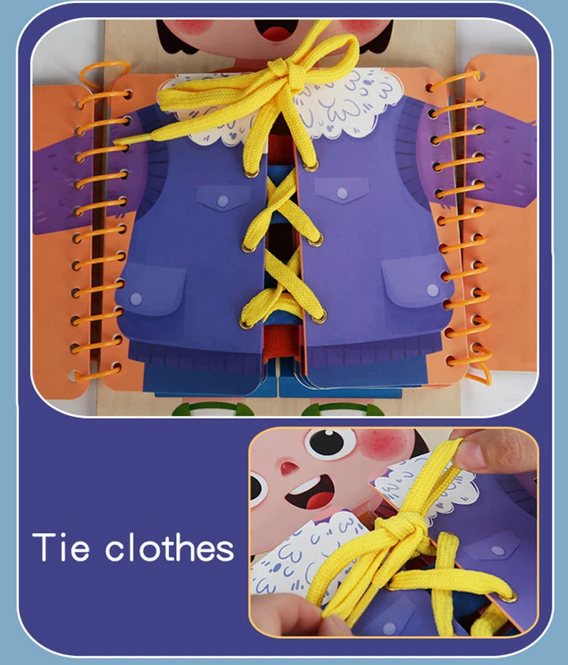 Montessori Dressing Skills Busy Board Book – Practical Life Learning Toy