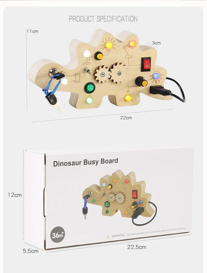 Montessori Wooden Busy Board – LED Light Switches, Buttons & Sensory Learning Panel