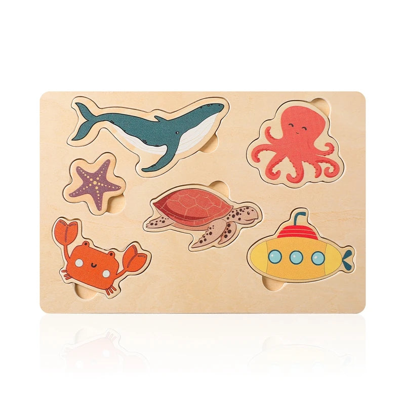 Montessori Wooden Toddler Puzzle Set – Animals, Vegetables & Ocean Themes