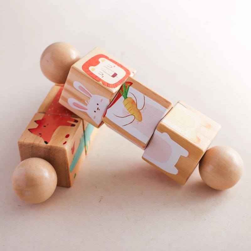 Wooden Rotating Animal Puzzle - Montessori Toddler Matching Toy