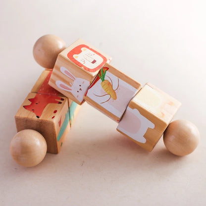 Wooden Rotating Animal Puzzle - Montessori Toddler Matching Toy