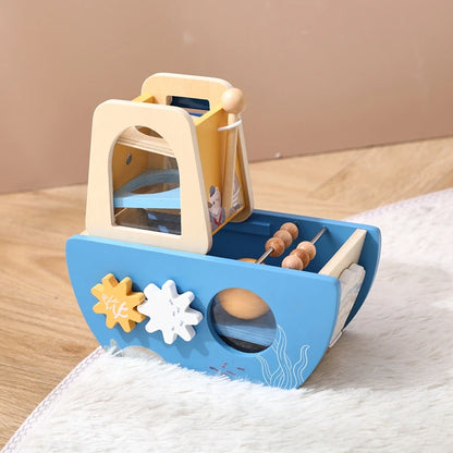 5-in-1 Wooden Activity Boat – Toddler Montessori Ocean-Themed Toy