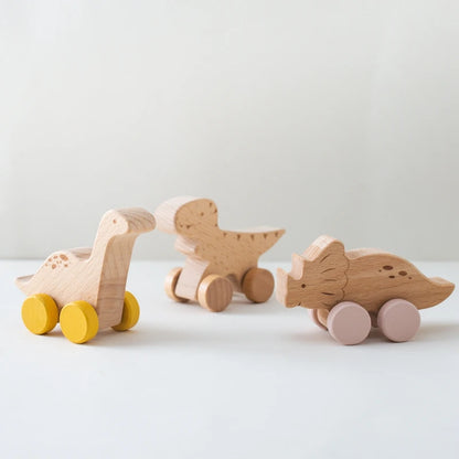 Montessori Wooden Dinosaur Push Toy Set – Rolling Dinos for Toddlers & Kids
