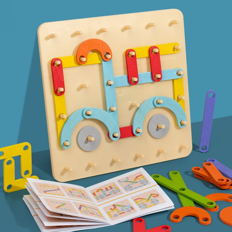 Wooden Peg Board Construction Set – Montessori Engineering & Creativity Toy