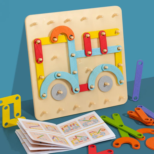 Wooden Peg Board Construction Set – Montessori Engineering & Creativity Toy
