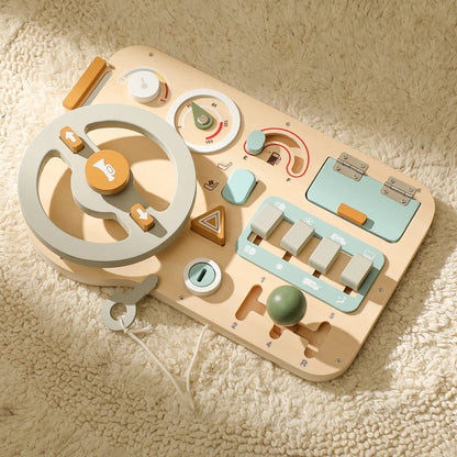 Wooden Car Dashboard Busy Board – Montessori Driving Toy for Toddlers