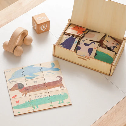 48-Piece Wooden Matching Puzzle – Animal & Character Learning Set for Toddlers