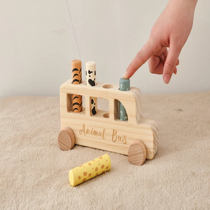 Montessori Wooden Pop-Up Animal Bus Toy