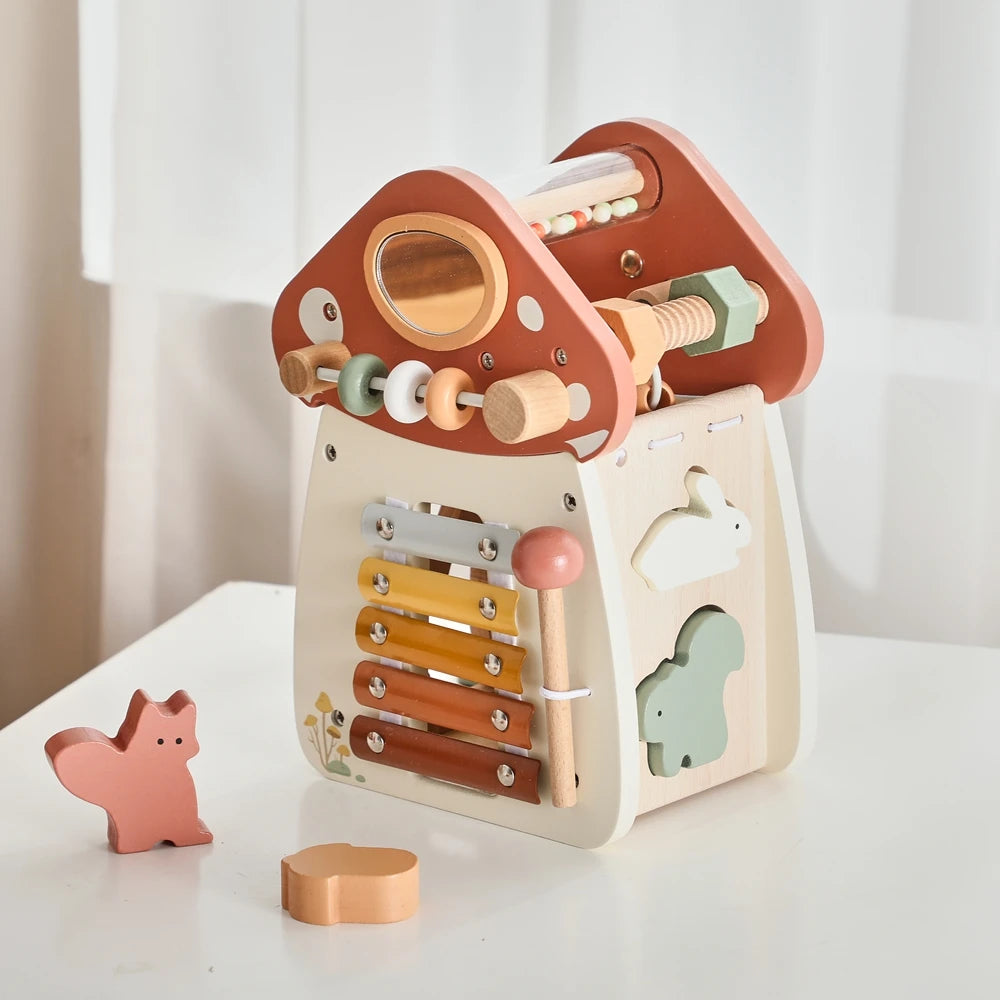 Wooden Mushroom Toy for Toddlers – Montessori Activity Cube