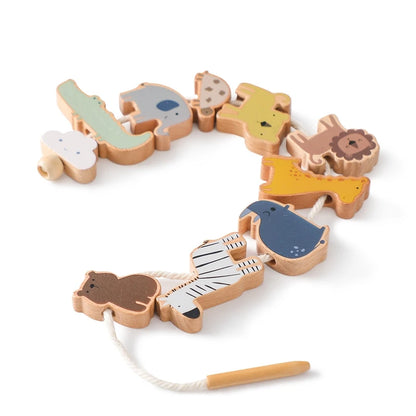 Wooden Animal Lacing Toy for Toddlers - Montessori Fine Motor Skills Activity