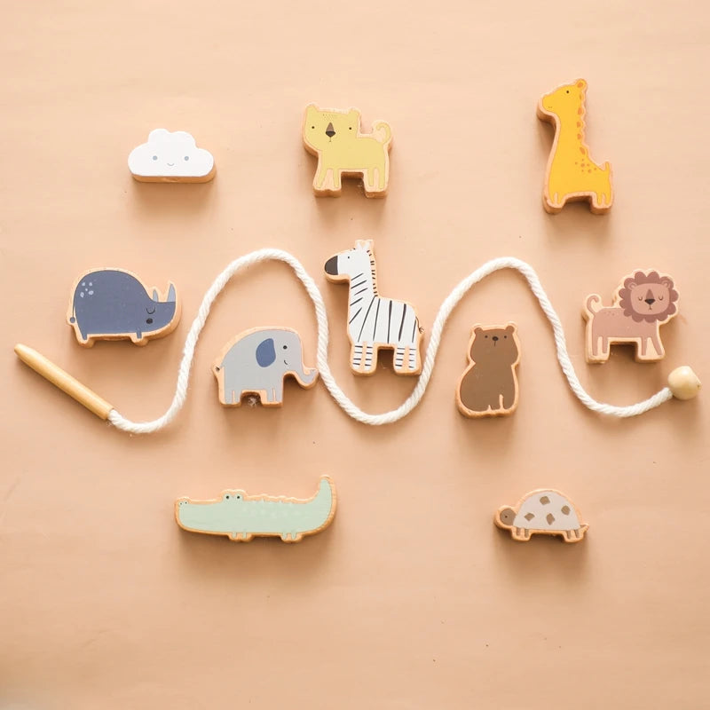 Wooden Animal Lacing Toy for Toddlers - Montessori Fine Motor Skills Activity