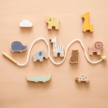 Wooden Animal Lacing Toy for Toddlers - Montessori Fine Motor Skills Activity