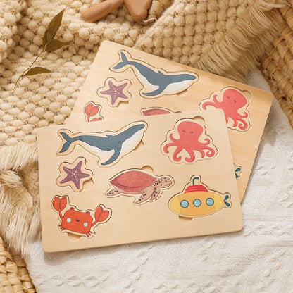 Montessori Wooden Toddler Puzzle Set – Animals, Vegetables & Ocean Themes