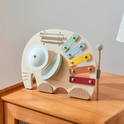Elephant Wooden Musical Toy – 4-in-1 Montessori Music Board for Toddlers