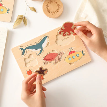 Montessori Wooden Toddler Puzzle Set – Animals, Vegetables & Ocean Themes
