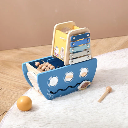 5-in-1 Wooden Activity Boat – Toddler Montessori Ocean-Themed Toy