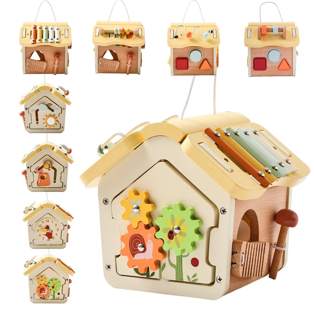 Wooden Montessori Activity House Toy – 7-in-1 Educational Play Center for Toddlers