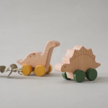 Montessori Wooden Dinosaur Push Toy Set – Rolling Dinos for Toddlers & Kids
