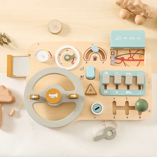Wooden Car Dashboard Busy Board – Montessori Driving Toy for Toddlers