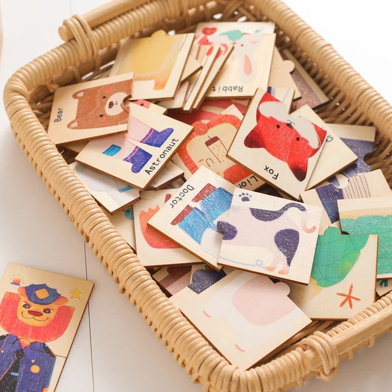 48-Piece Wooden Matching Puzzle – Animal & Character Learning Set for Toddlers