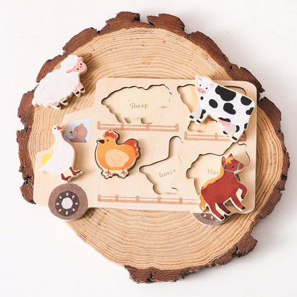 Toddler Learning Puzzle – Chunky Wooden Animal & Vehicle Matching Boards