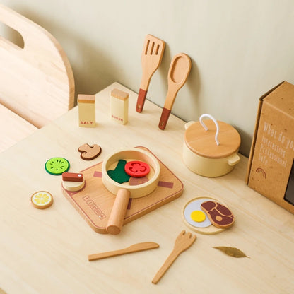 Wooden Kitchen Play Set – Pretend Cooking Toys for Toddlers and Kids