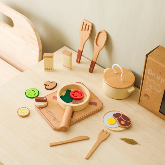 Wooden Kitchen Play Set – Pretend Cooking Toys for Toddlers and Kids